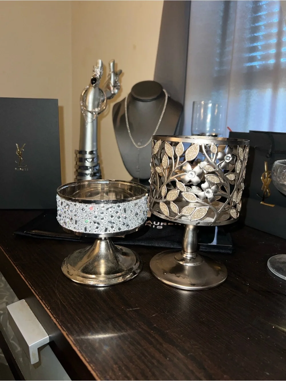 Bath & Body Works Silver Dogwood Candle Pedestal &Bejeweled Silver Candle Holder - Picture 8 of 15